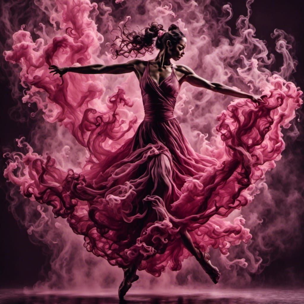Dancing Figure in Flowing Pink Gown