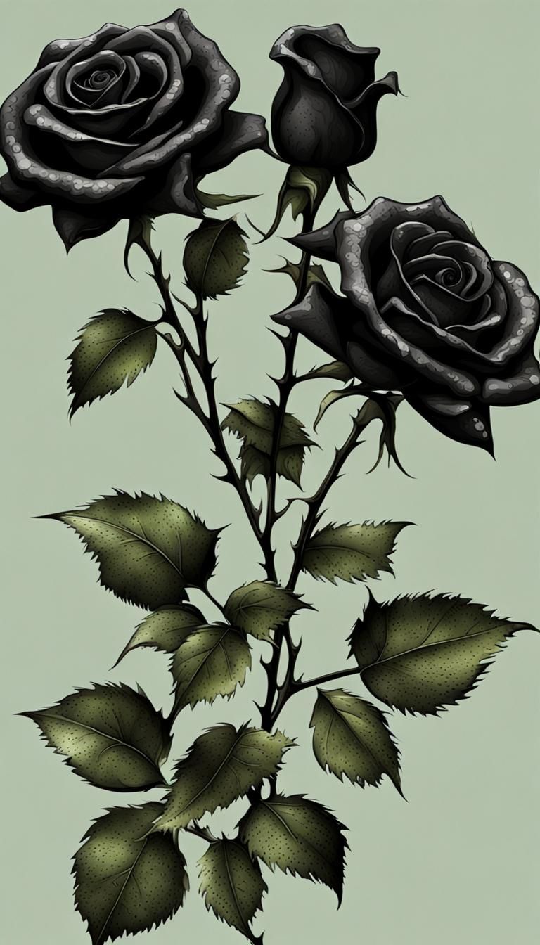 Metallic Black Roses with Moldy Green Leaves