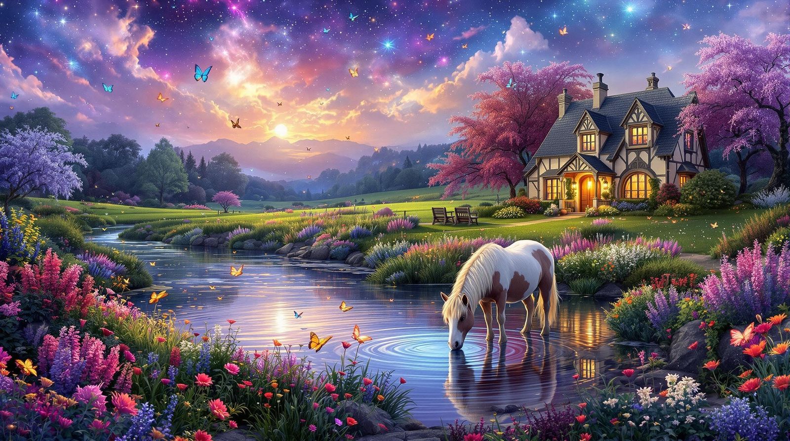 Ireland Countryside Scene at Sunset with Majestic Pony