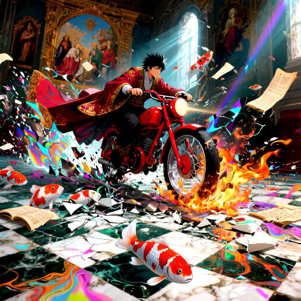 Renaissance Court Interrupted by Cyberpunk Chaos