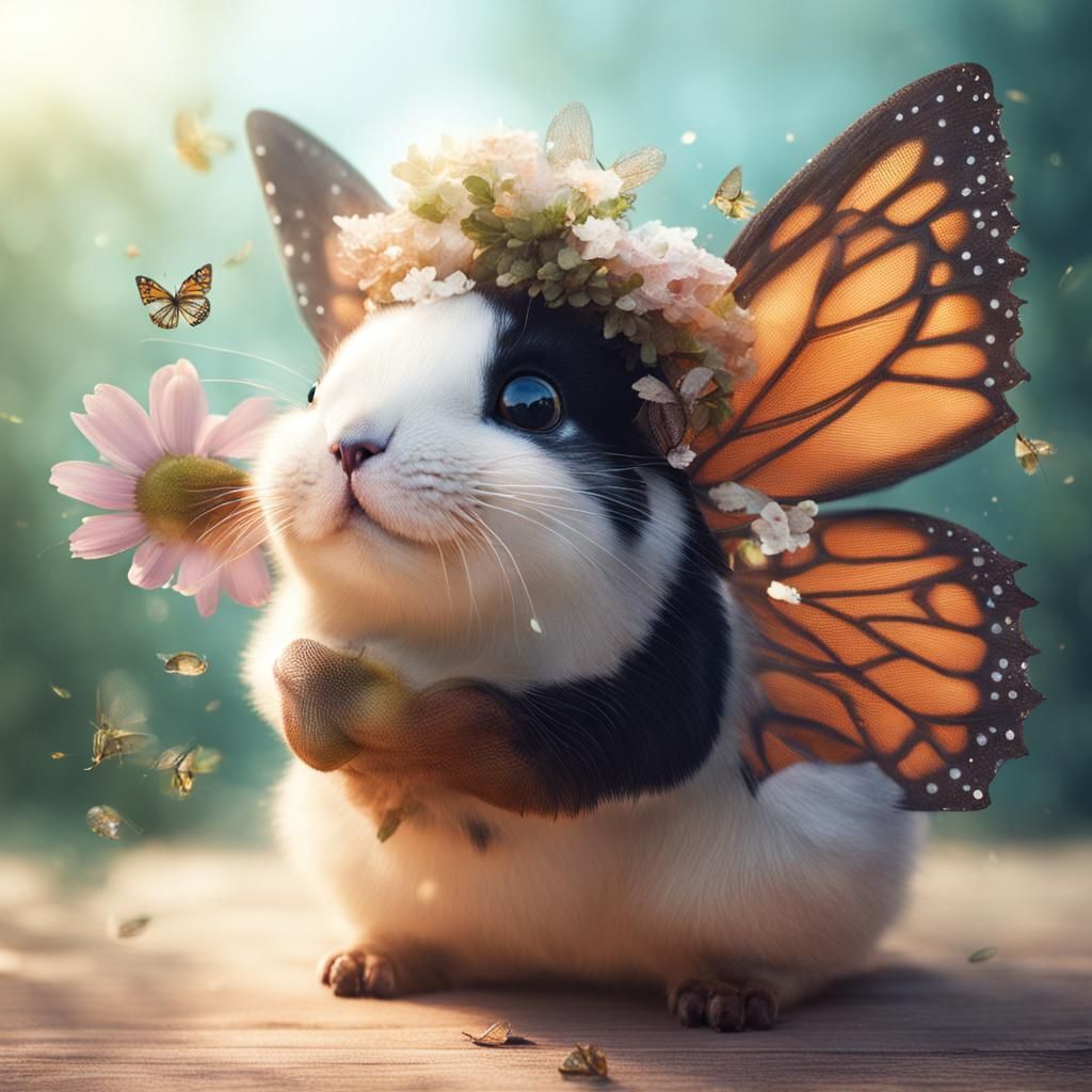 Enhanced Guinea Pig with Butterfly Wings