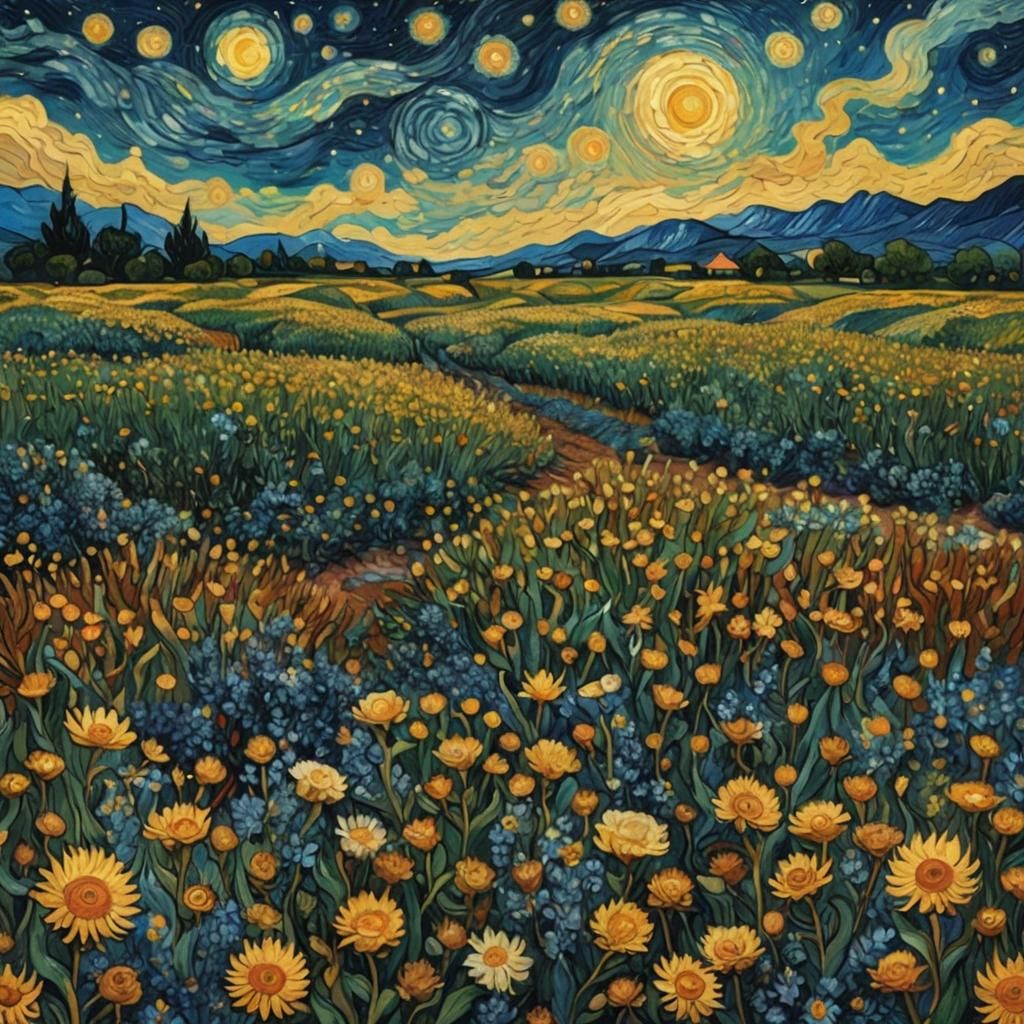 Flower Field in Post-Impressionist Style