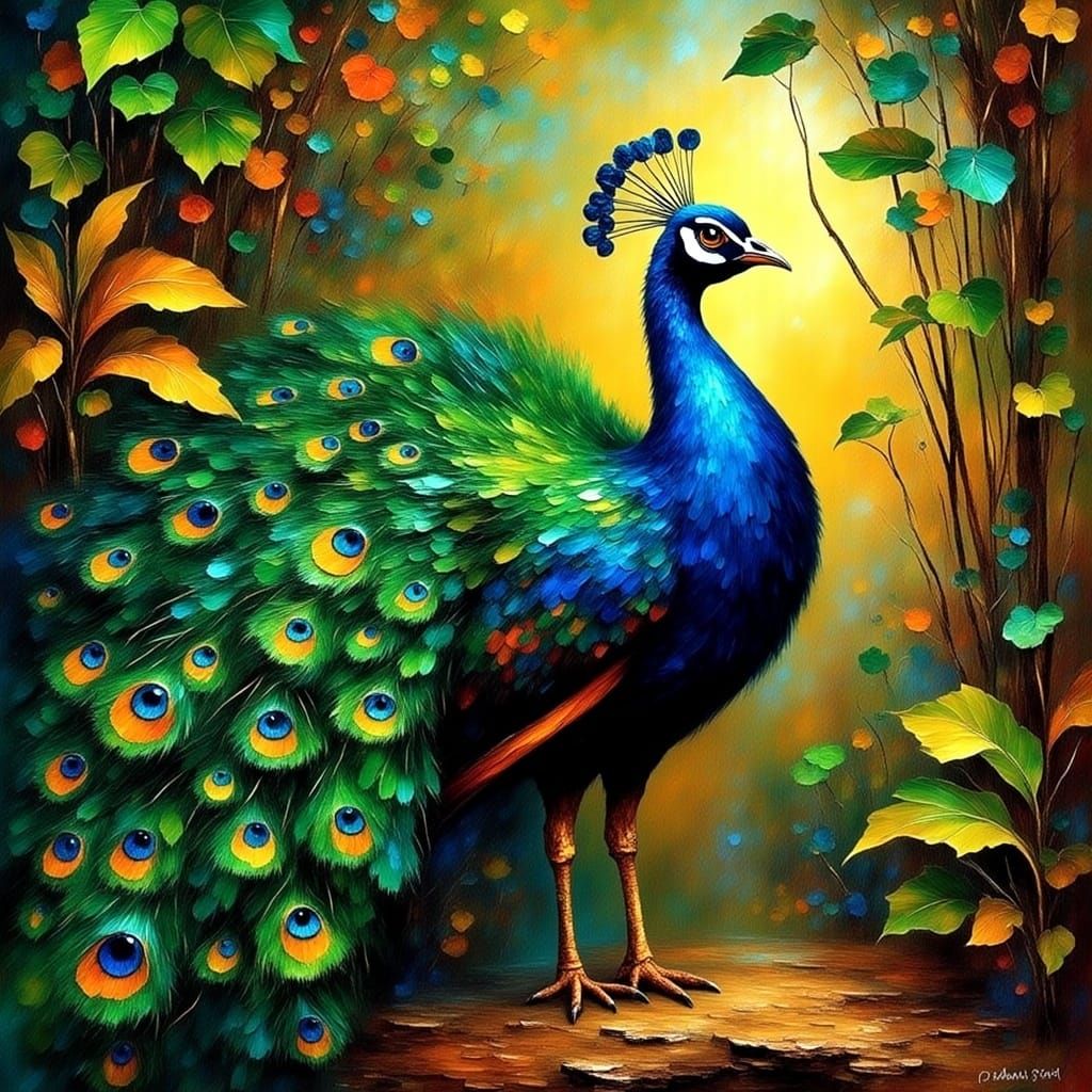 Whimsical Peacock Amidst Tropical Foliage in Hyper-Realistic...