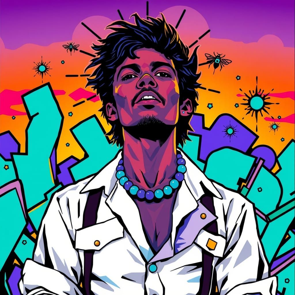 Prince Portrait in Keith Haring Street Art Style