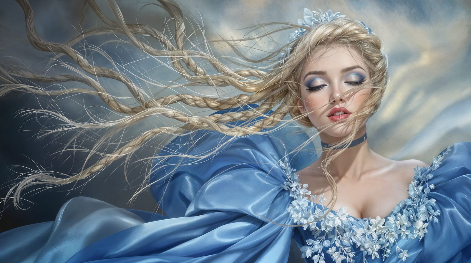 Wind-Swept Cinderella in Hyper-Realistic Portrait