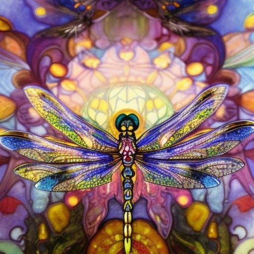 Dragonfly Masterpiece in Watercolor Fairytale Style