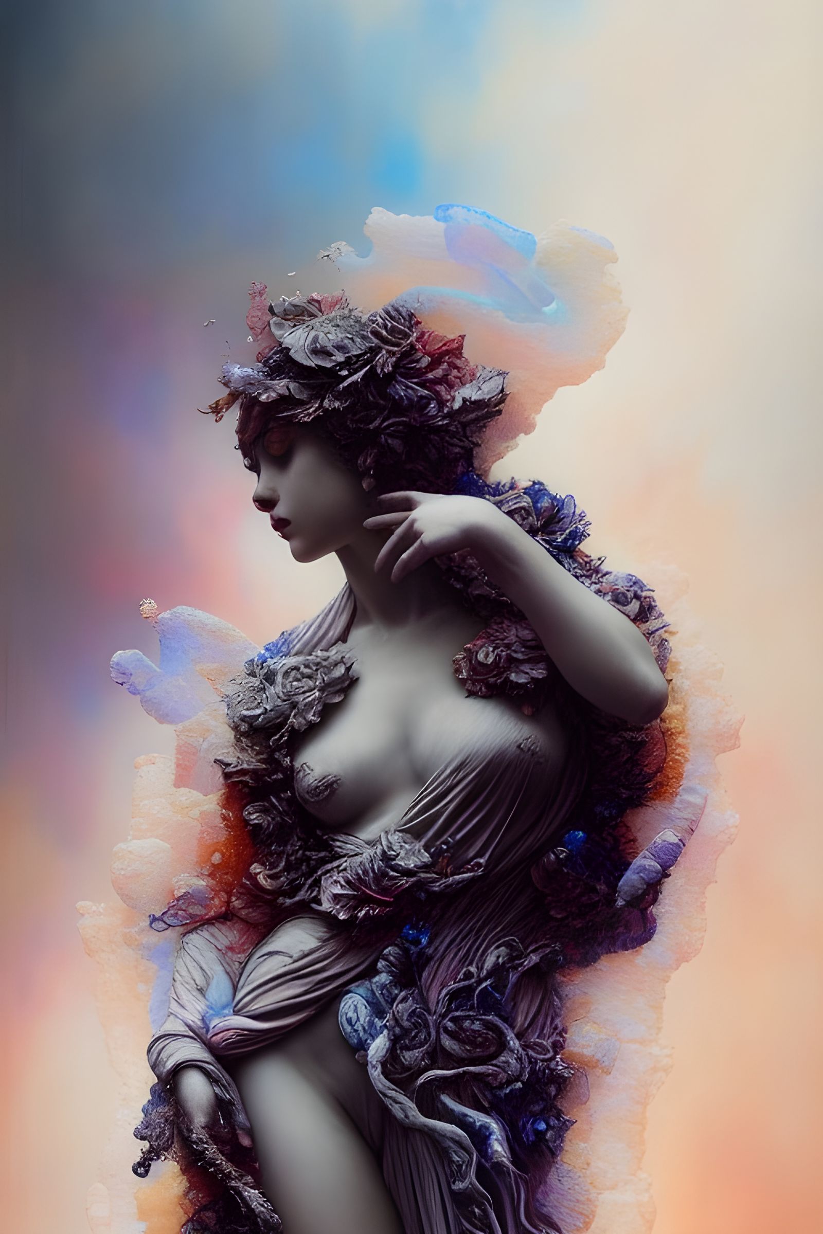 Fractal Iridescence Emanates from Marble Statue