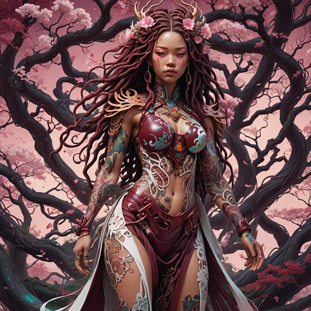 Futuristic Portrait of Curvy Model in Miyazaki Style