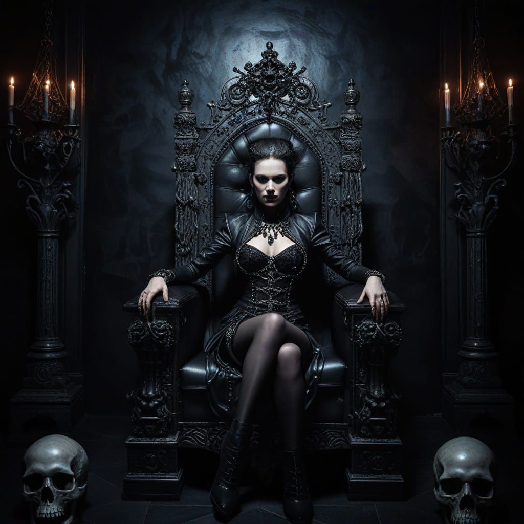 Gothic Throne: Woman with Mohawk in Dark Art Style