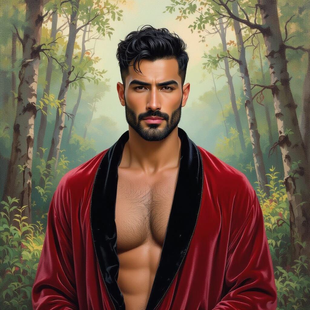 Impressionist Portrait of a Wrathful Man in a Forest