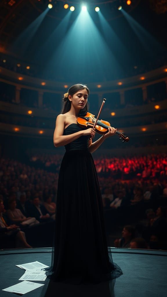 Woman Violinst's Anguish in Cinematic Realism Style