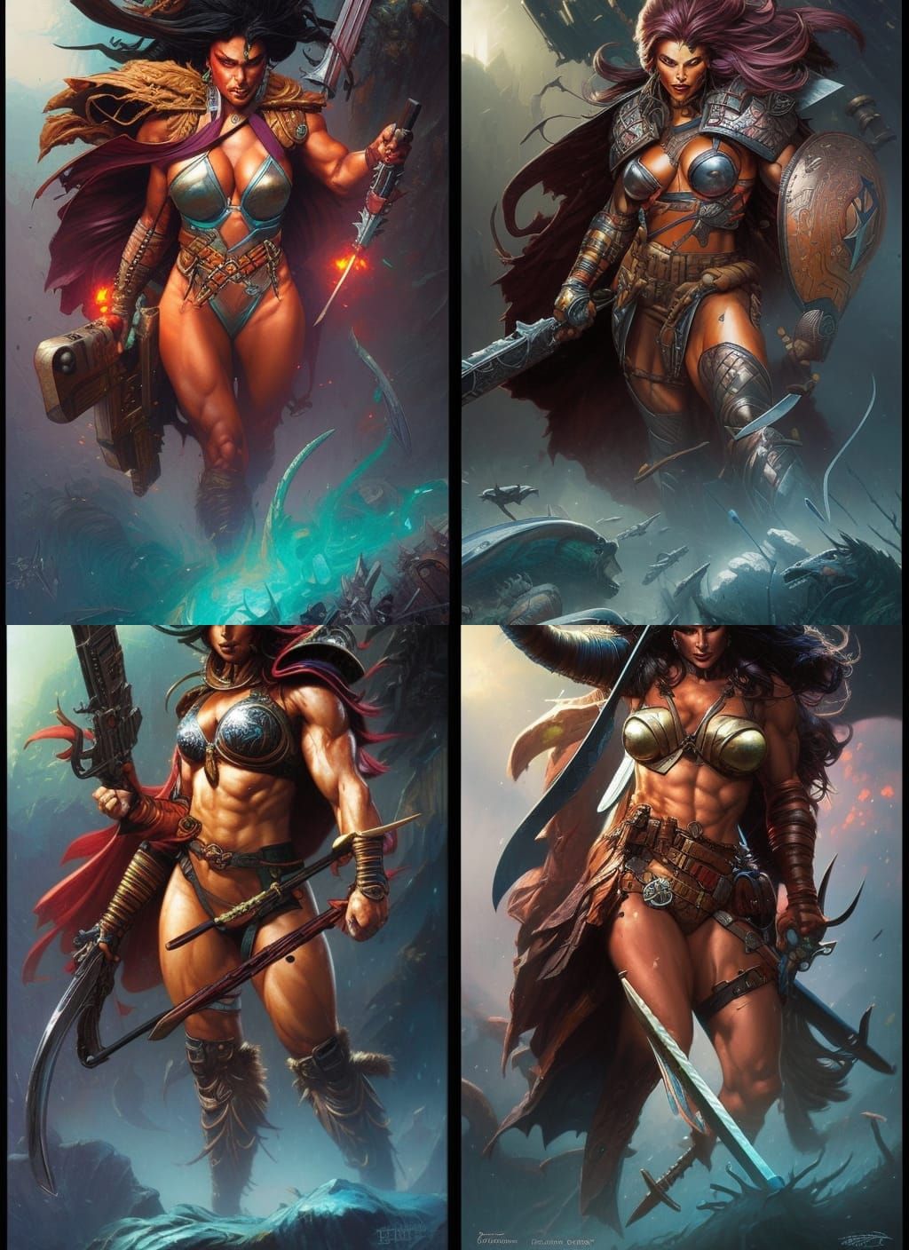 Powerful Female Barbarian Crayon Caricature