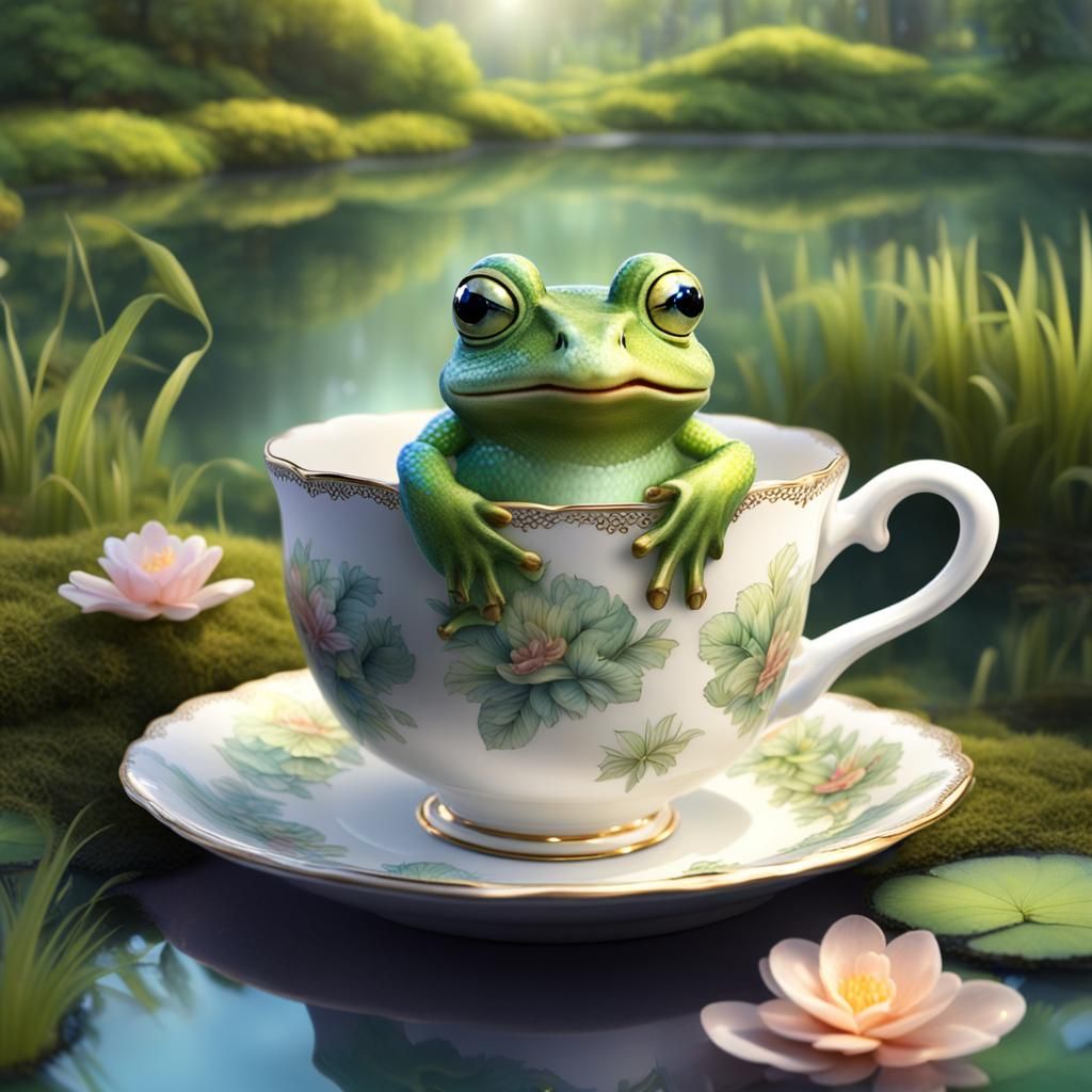 Frog in Teacup with Holographic Pond