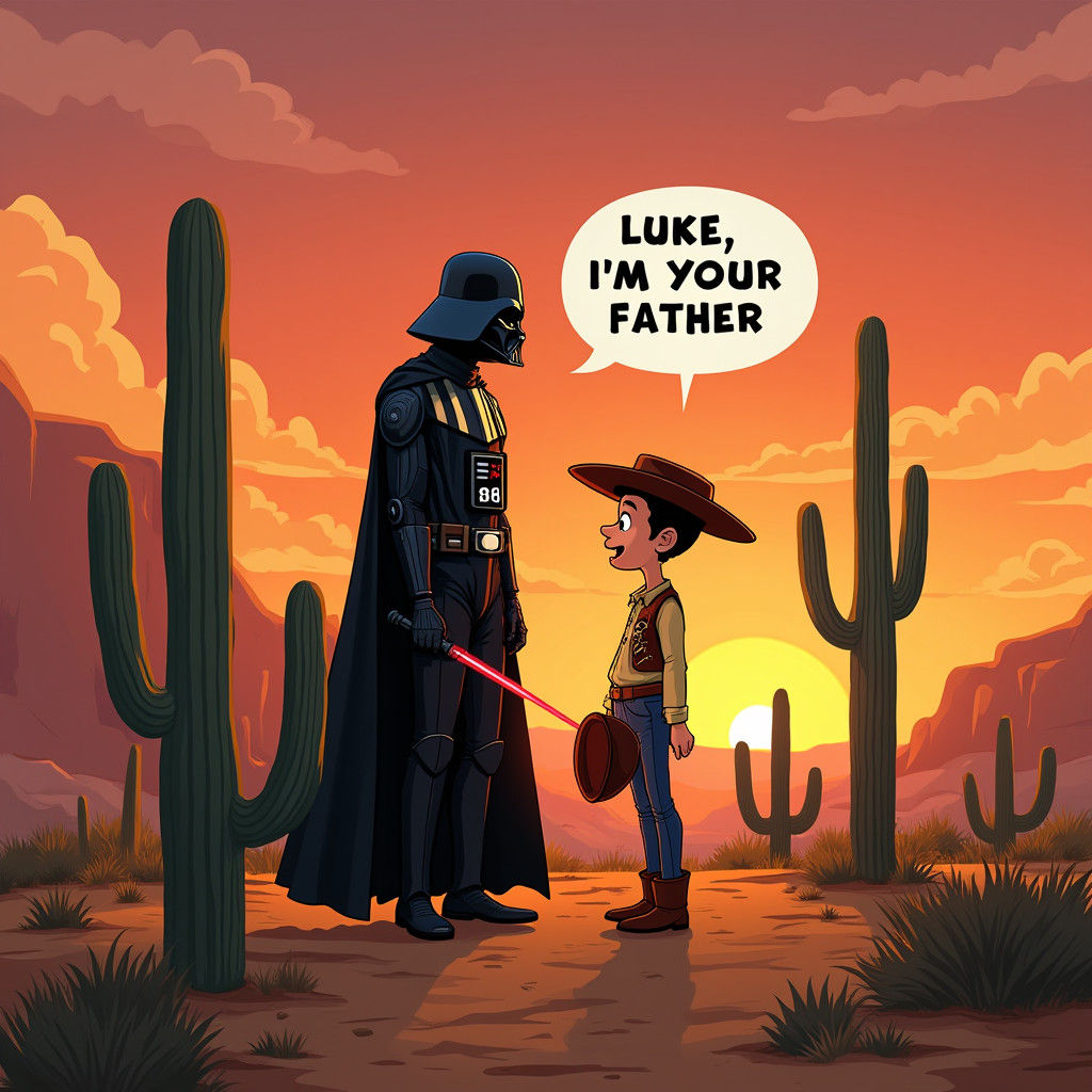 Darth Vader Meets Lucky Luke in Desert Sunset
