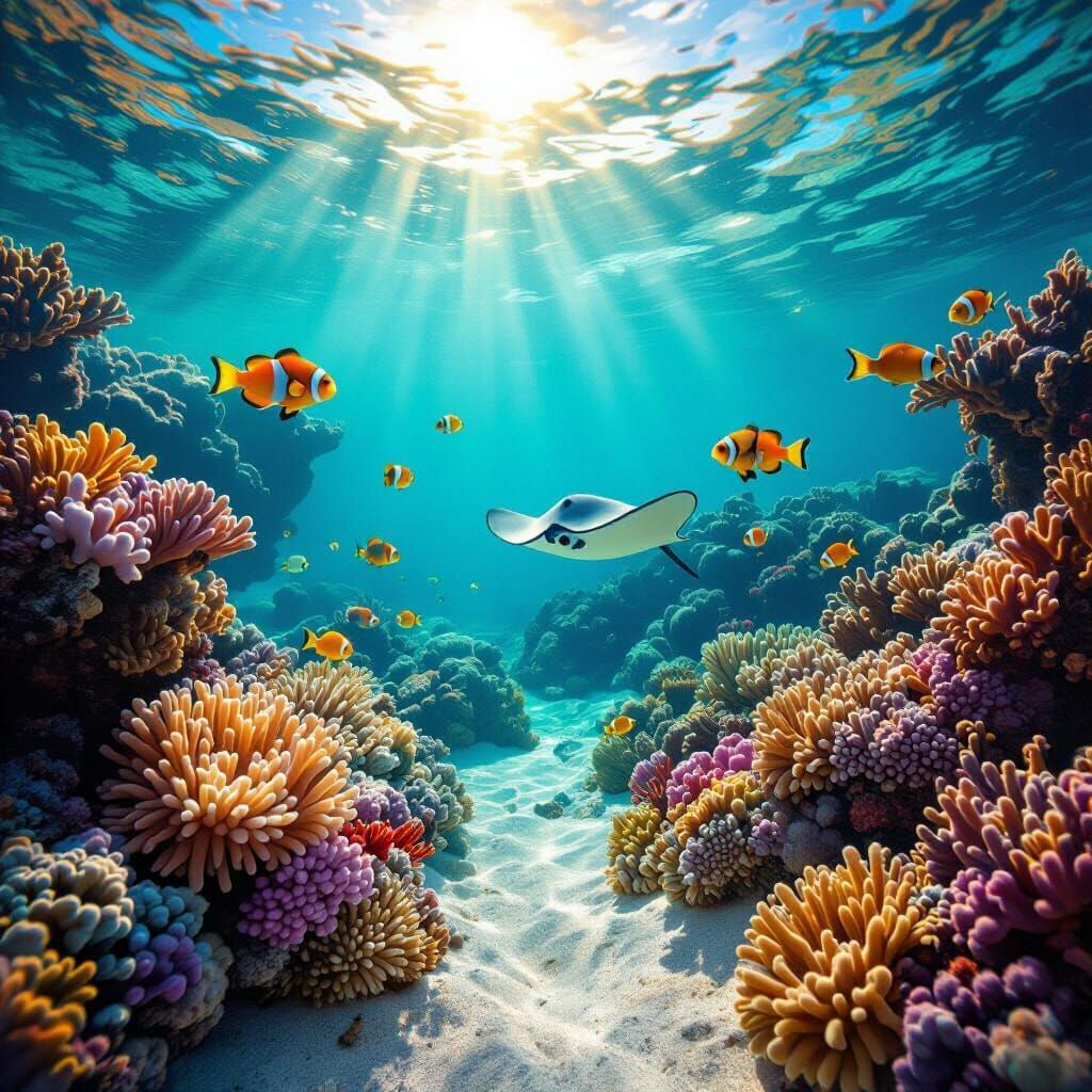 Vibrant Coral Reef Teeming with Marine Life