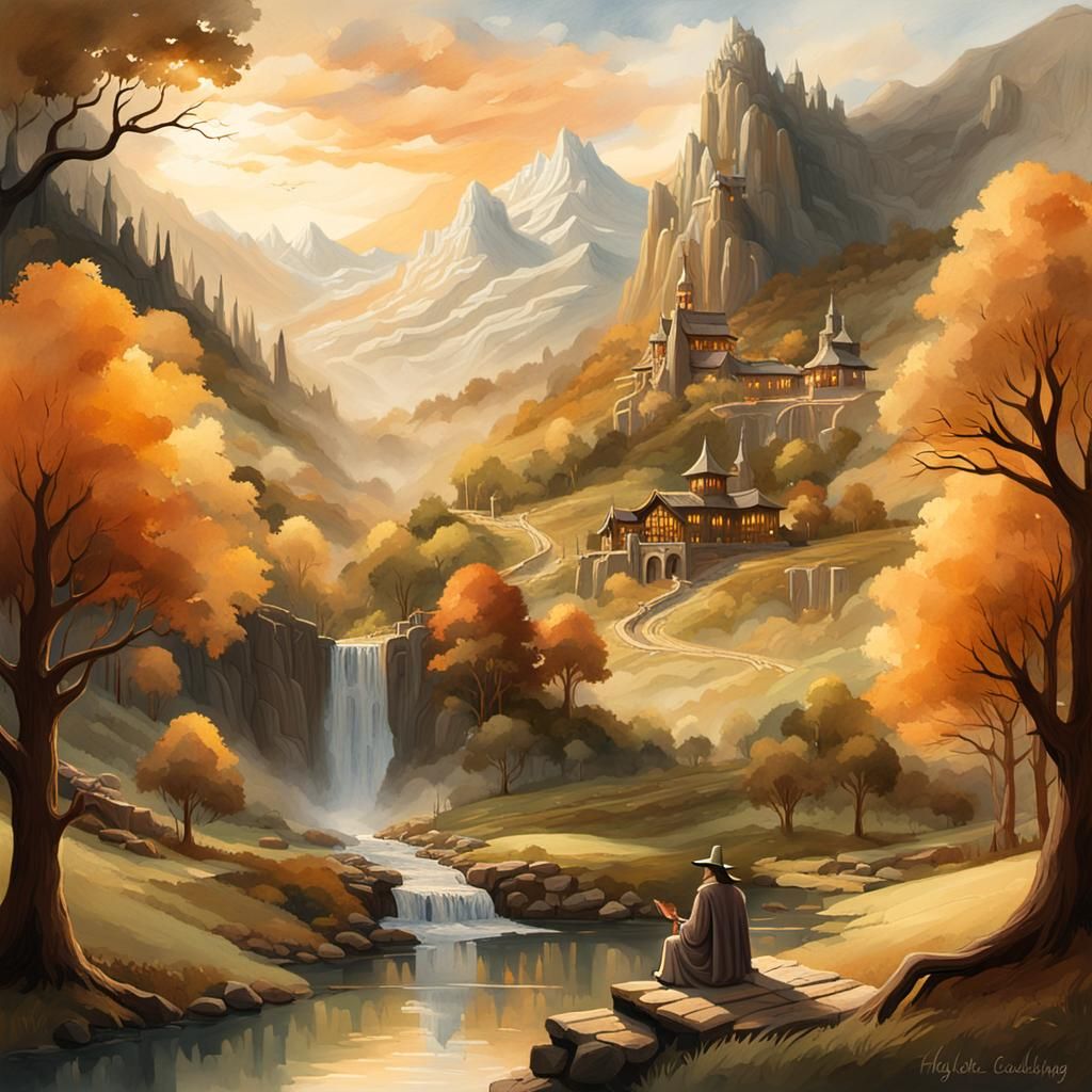 Gandalf in Rivendell: Impasto Fantasy Landscape