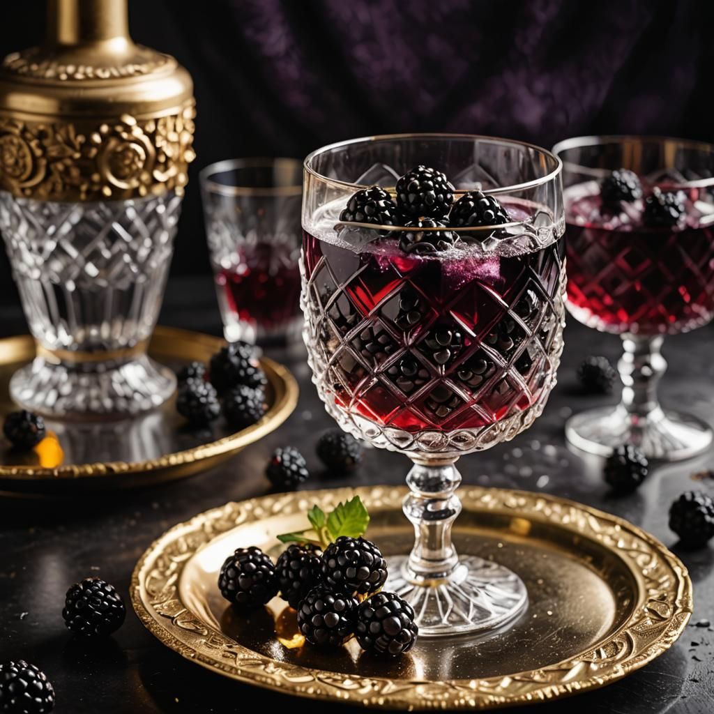 Blackberry Vanilla Vodka Cocktail on Golden Plate