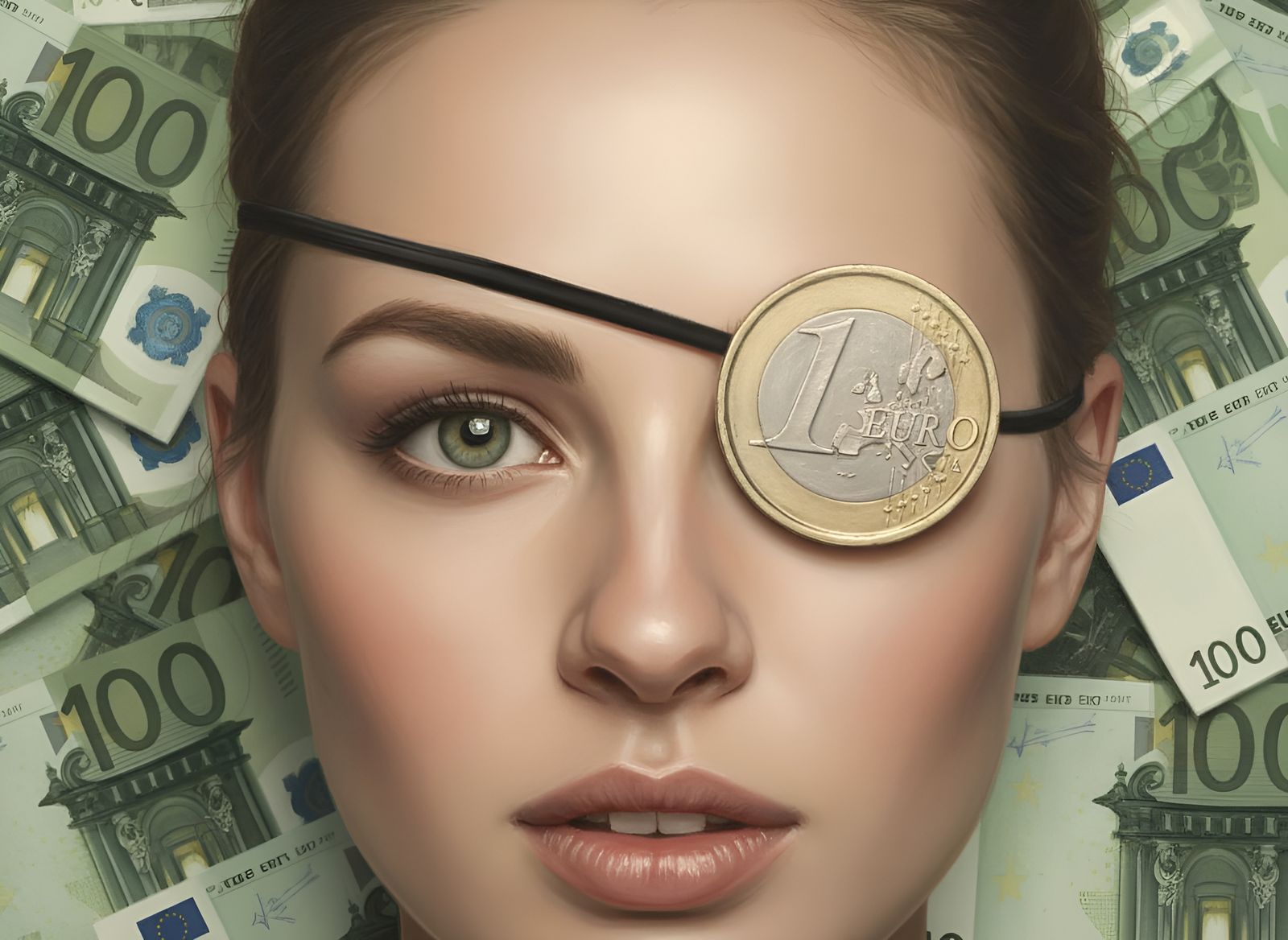 Gorgeous European Woman with Euro Coin Eyepatch