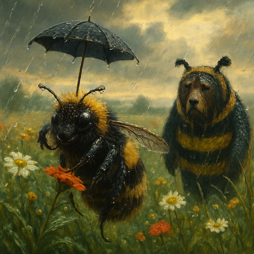 Bumblebee in Rain with Bear: Fantasy Macro