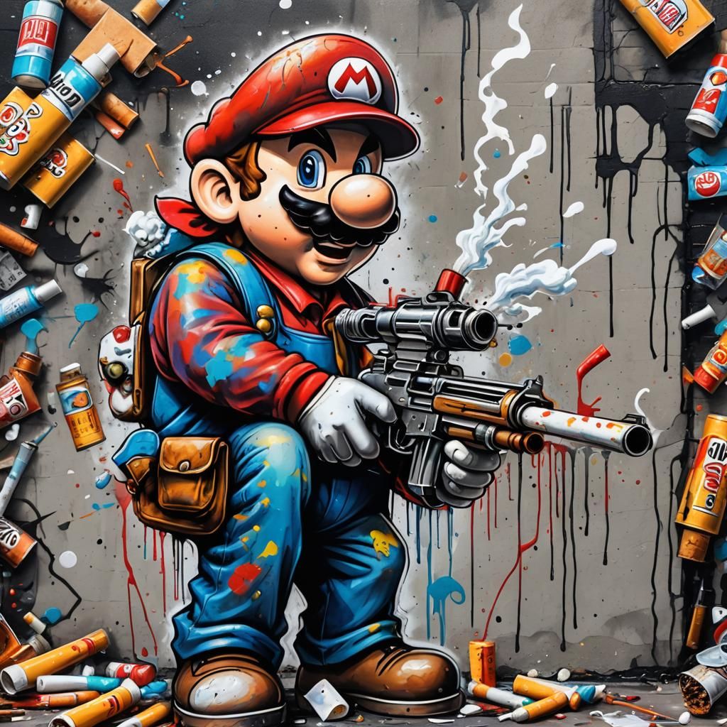 Gangster Mario in Graffiti Street Art Style