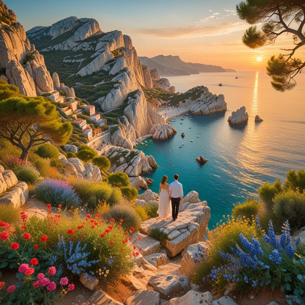 Golden Hour Romance on the Calanques Coast