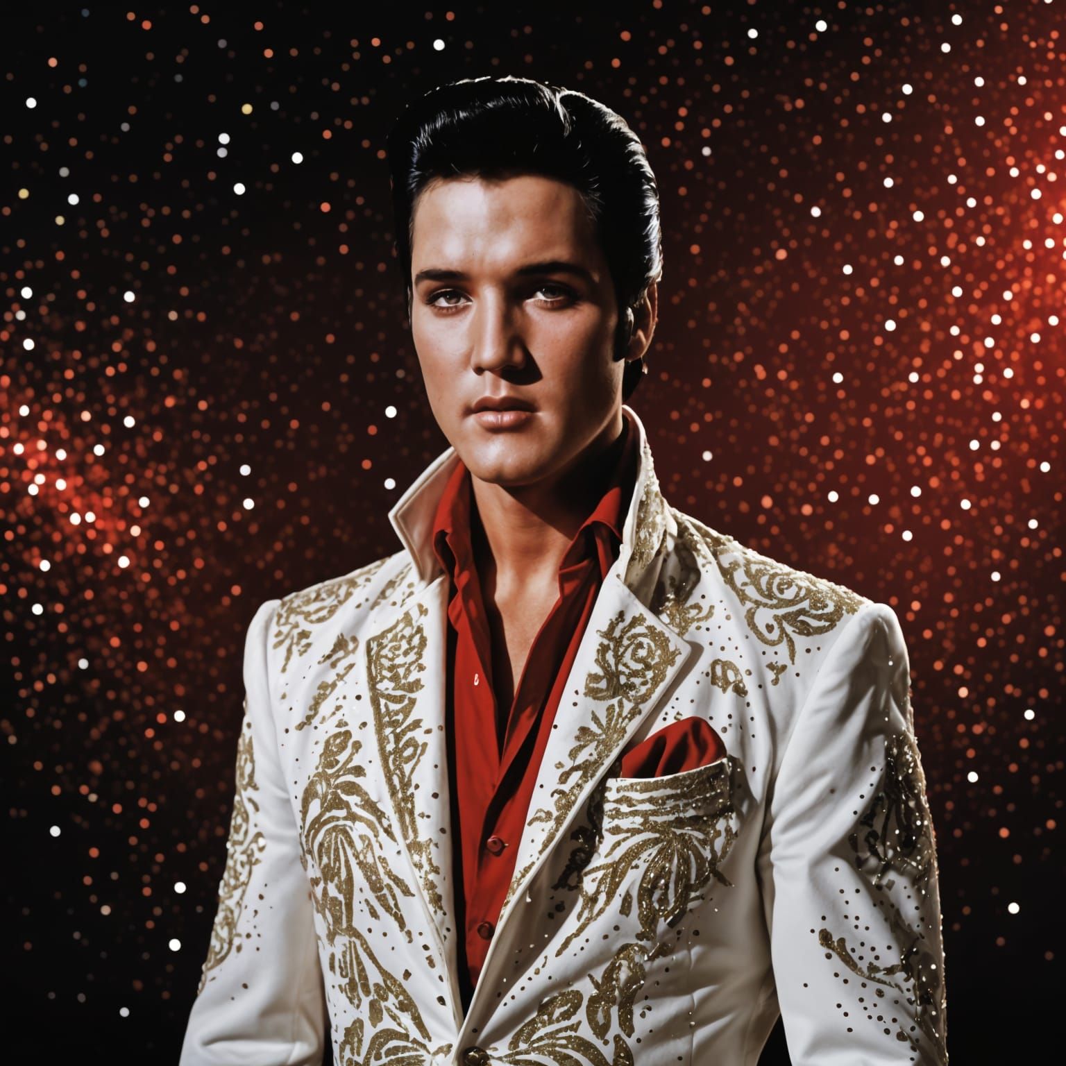 Handsome Elvis Presley in Sequined Jumpsuit with Cape