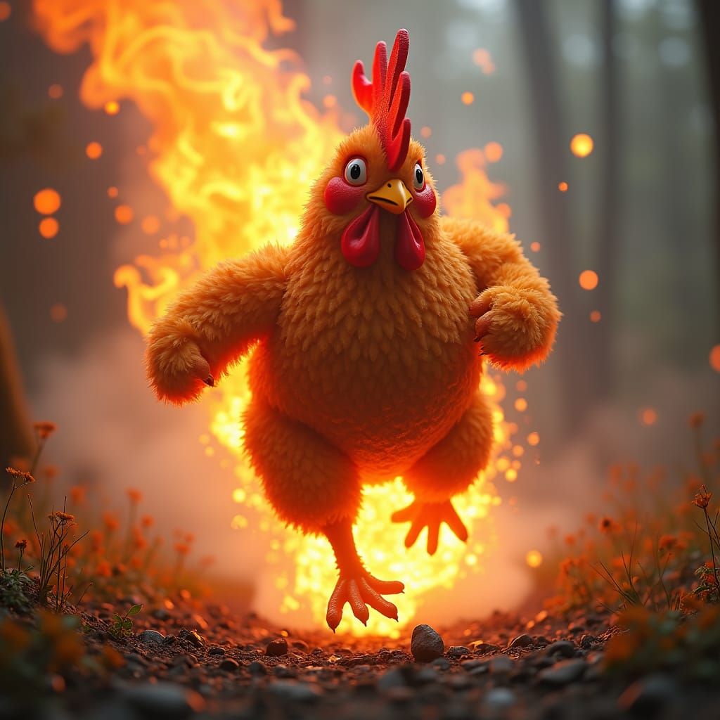 Flaming Fried Chicken in a Fantasy Landscape