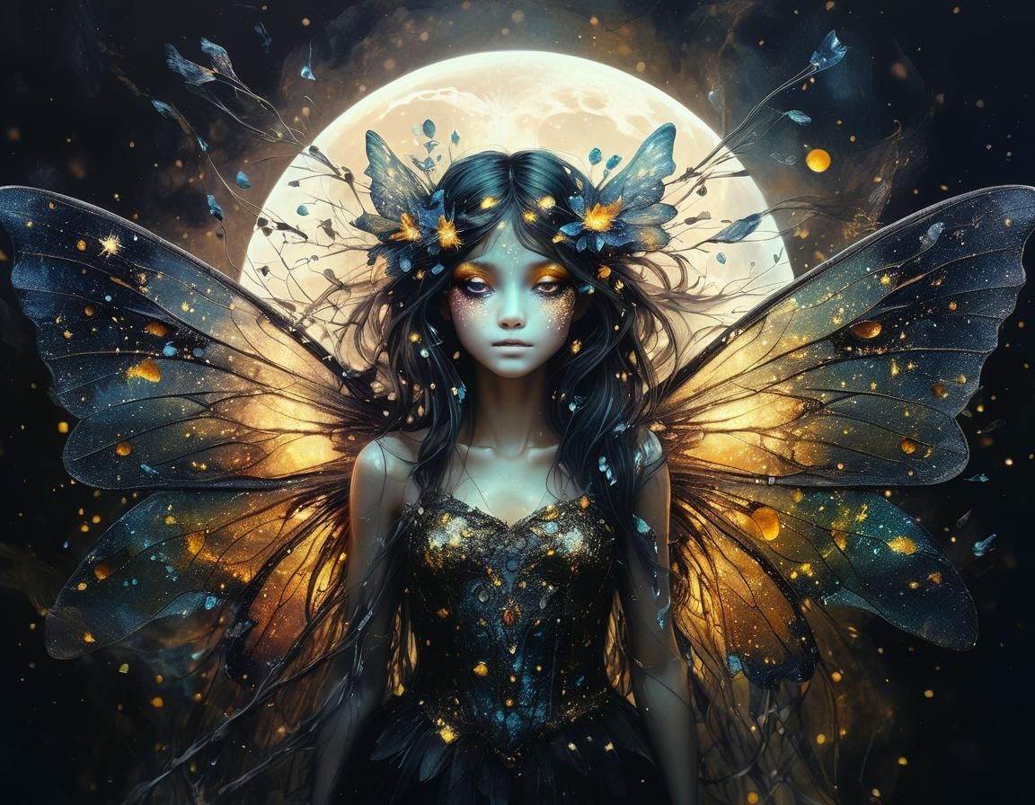 Bioluminescent Moon Fairy in Autumnal Oil Painting