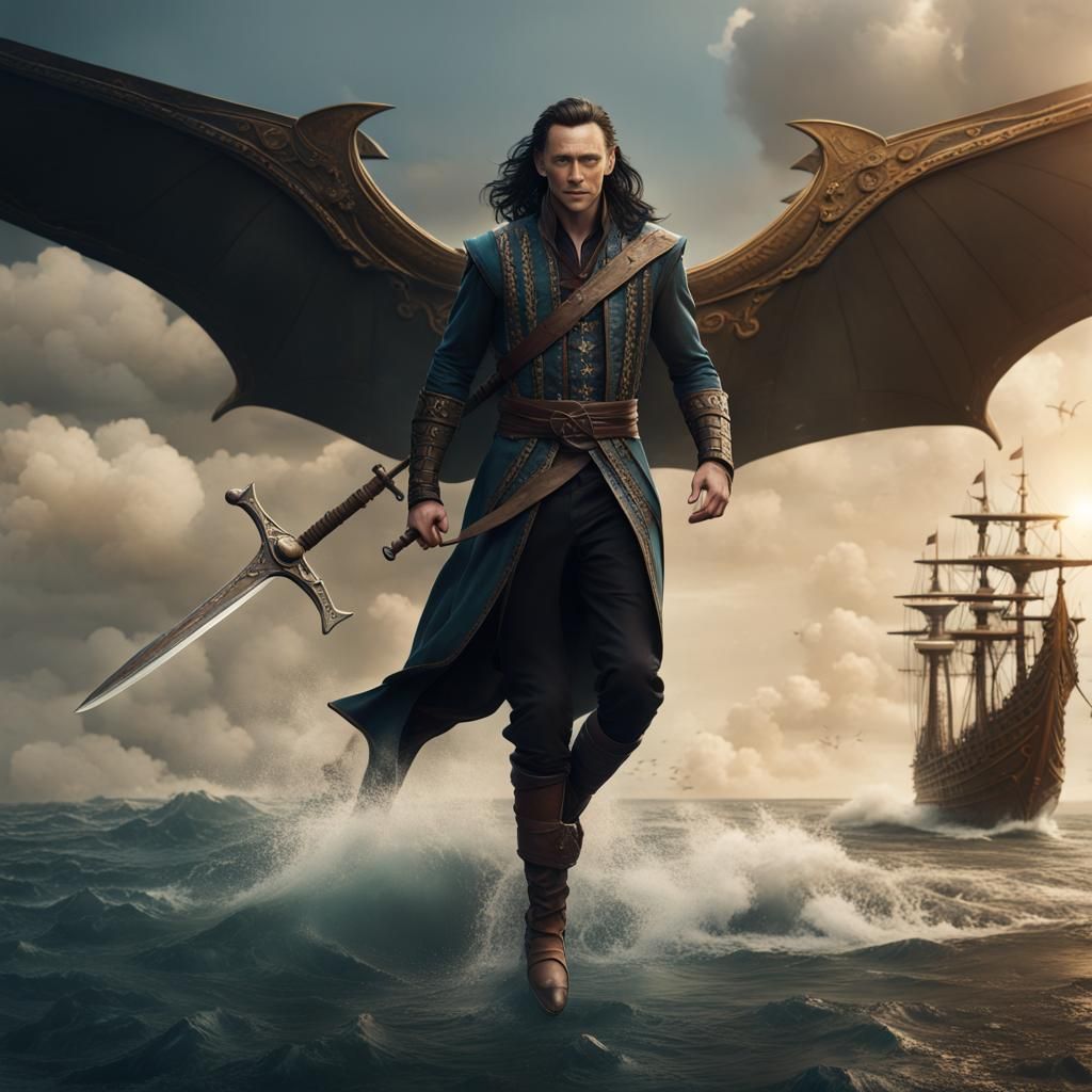 Character on Flying Ship in Detailed Fantasy Art