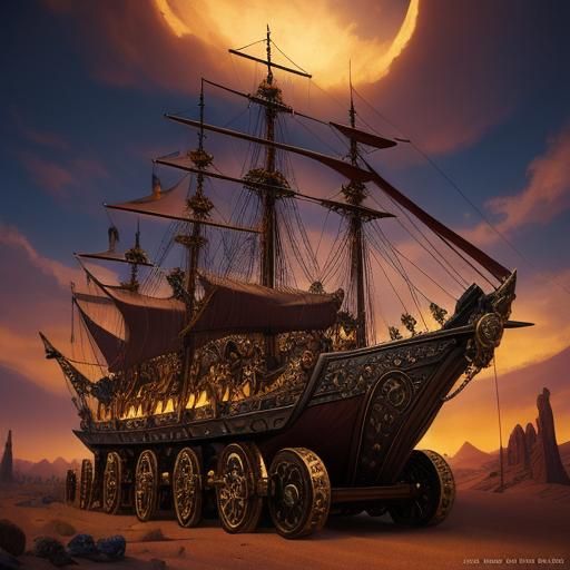 Opulent Desert Viking Ships on Wheels