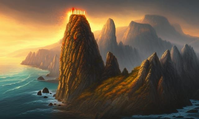 Epic Coastal Cliffs and Lit Torch in Matte Painting