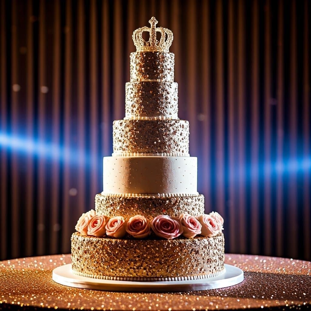 Luxurious 6-Tier Wedding Cake with Glittering Accents