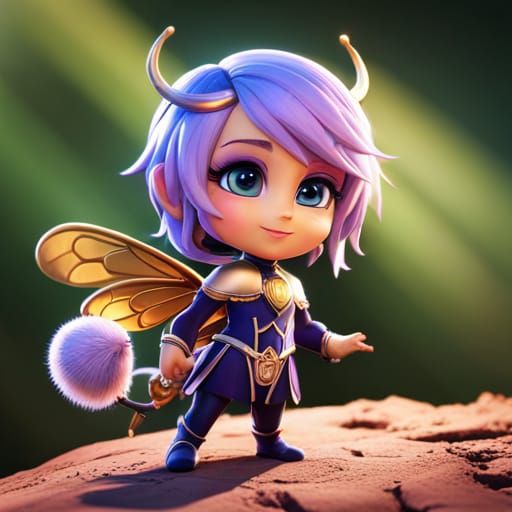Adorable Chibi Purple Bumblebee in Detailed Style