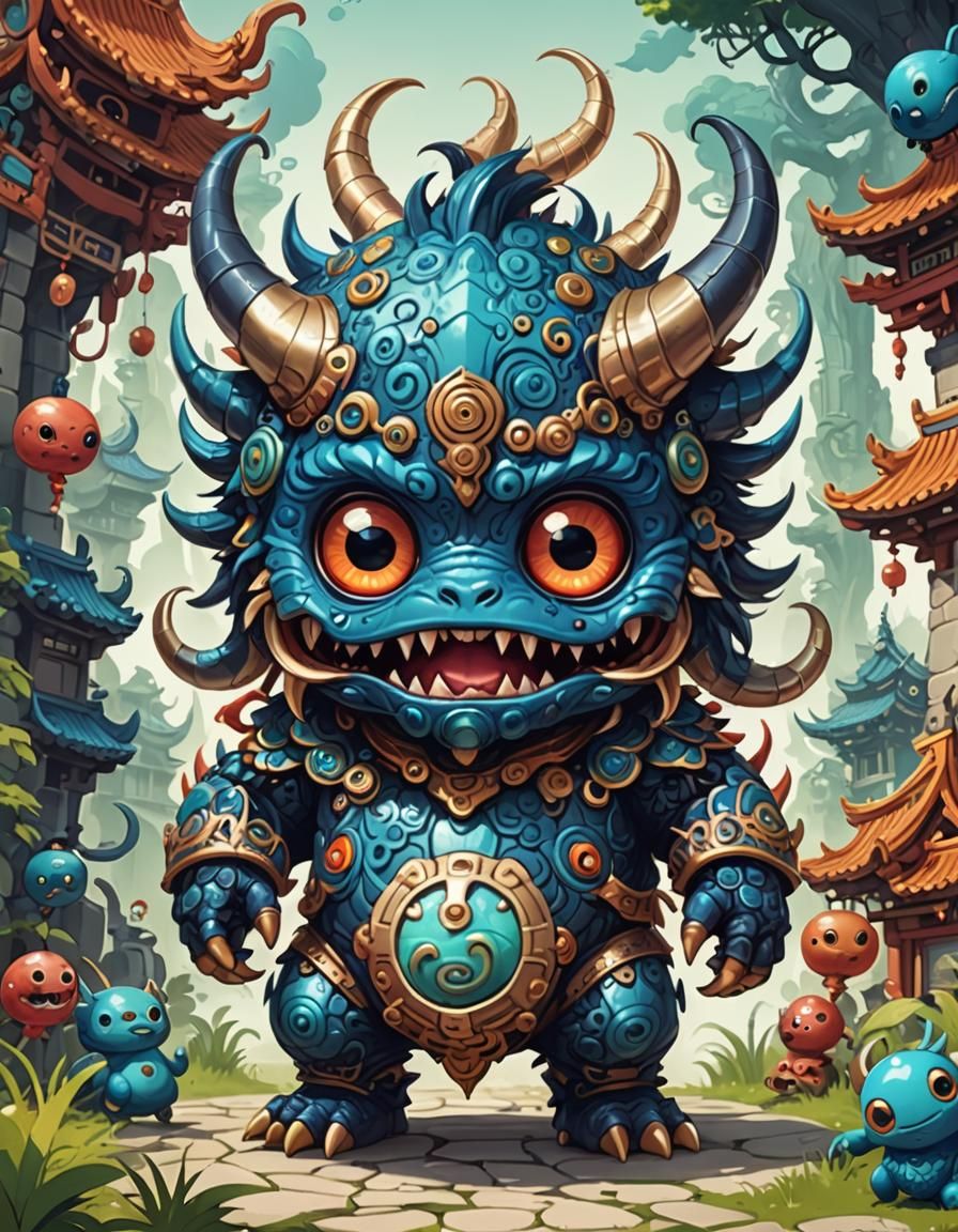 Funny Cute Oriental Chibi Monster AI Art