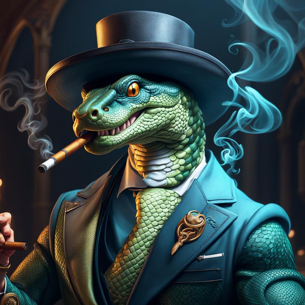 Detailed Snake Smoking Cigar, Artstation Concept Art