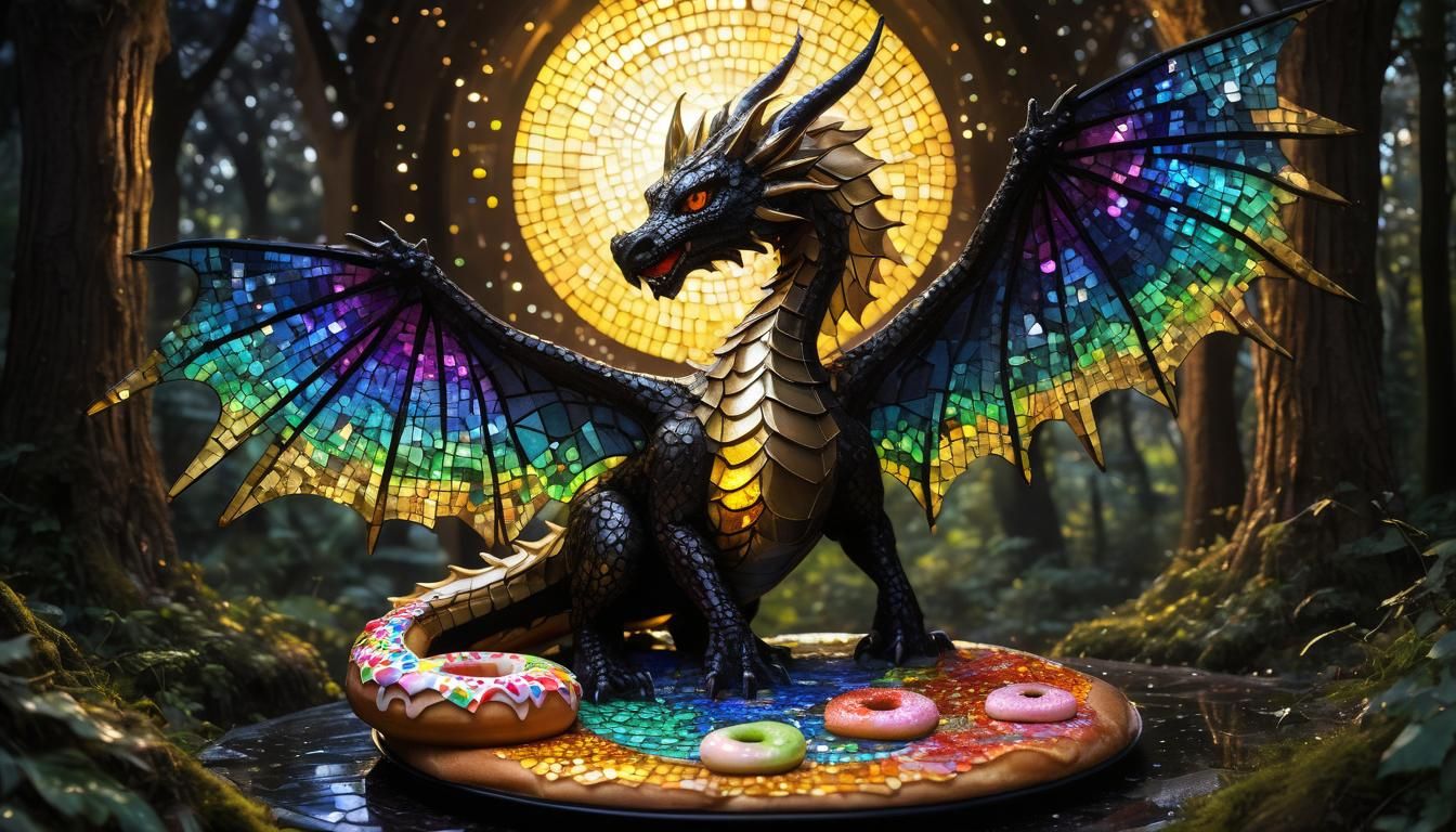 Dragon in Forest with Stained Glass Doughnuts