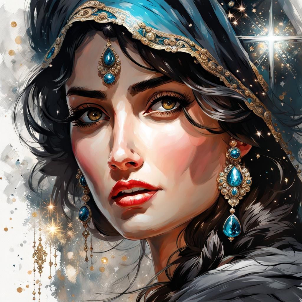 Elegant Syrian Woman in 1950s Splash Art