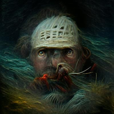 Horror Fisherman in Gothic Engraving Style