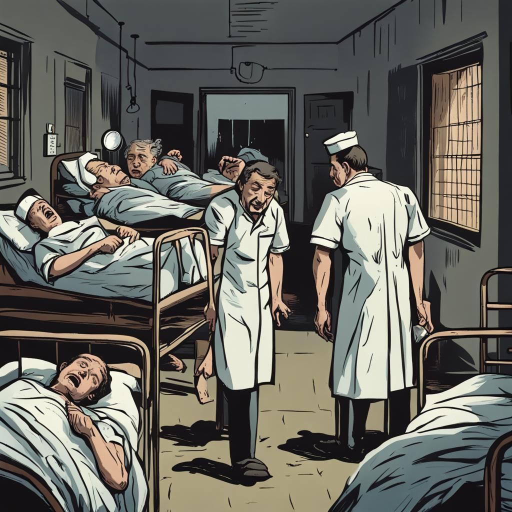 Distressed Hospital Scene with Nurse and Patients