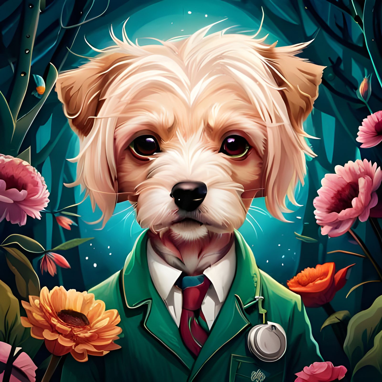 Charming Dog Doctor Portrait in Digital Art Style