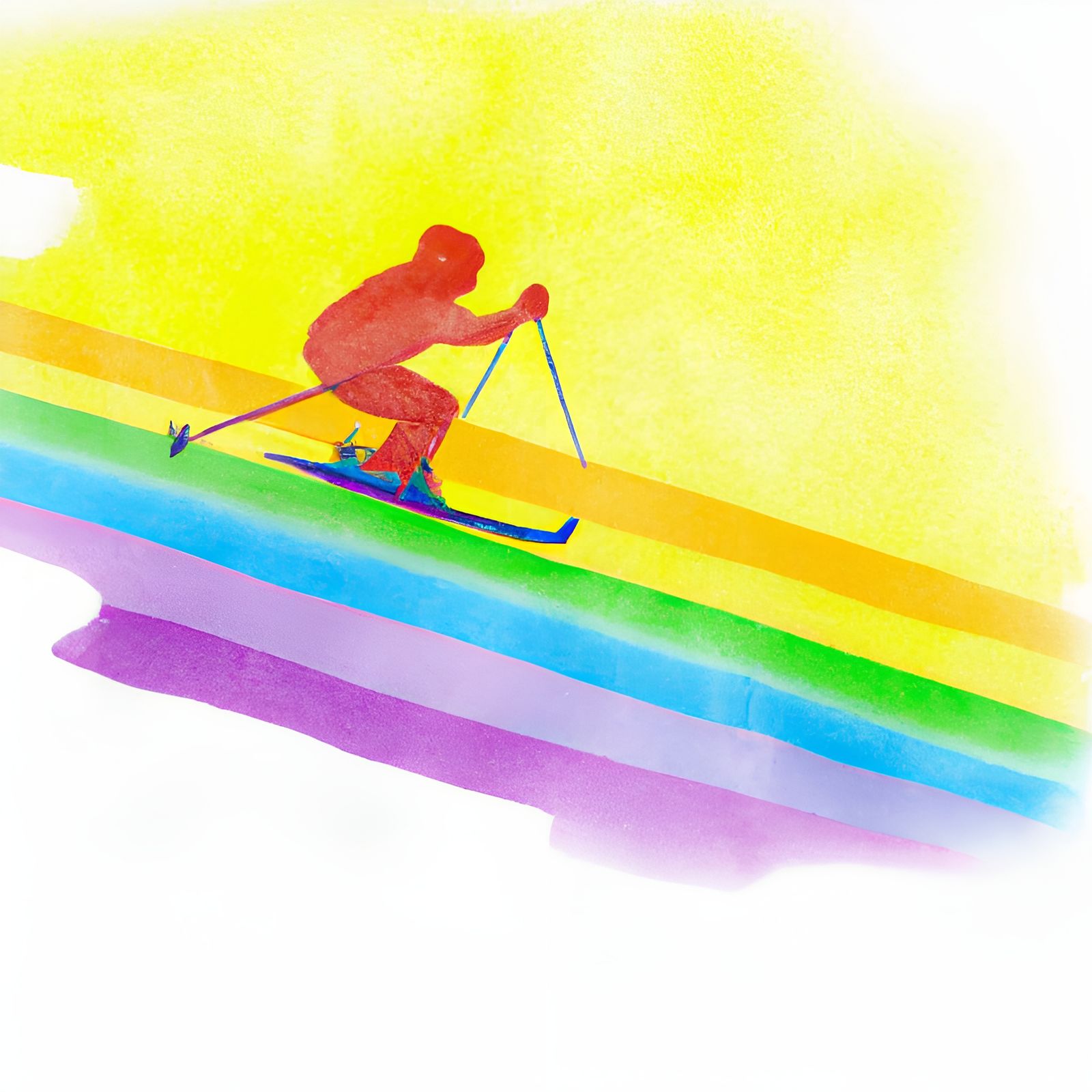Skiing downhill on a rainbow