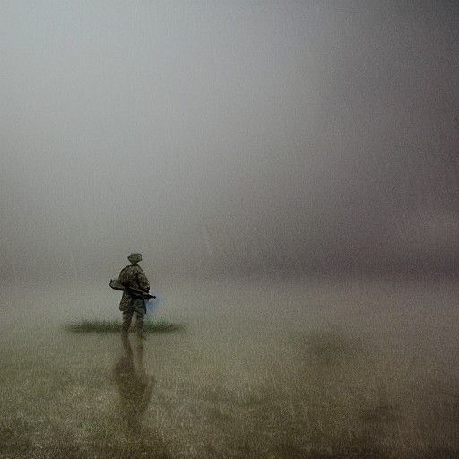 Soldier Guarding in Stormy Rain, Realistic 8K