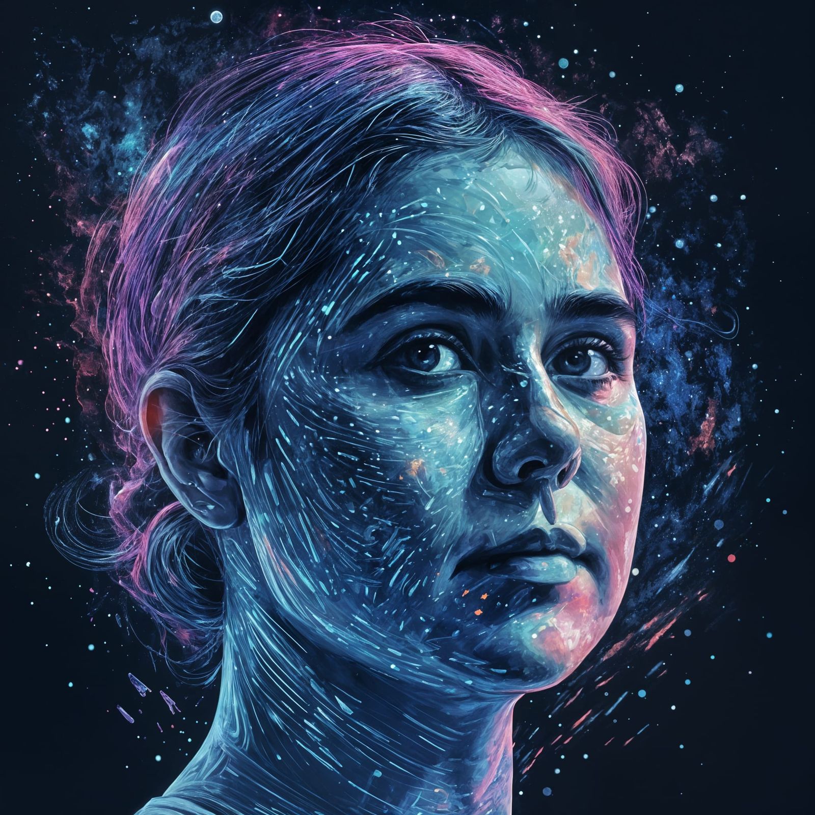 Astral Cosmic Illustration of a Figure Flying in Space