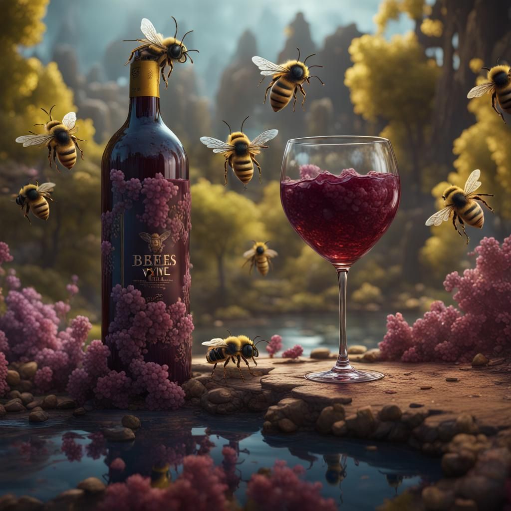 Bees Enjoying Wine: Detailed Matte Painting
