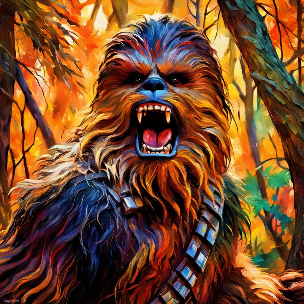 Fauvist Chewbacca Roaring in a Forest