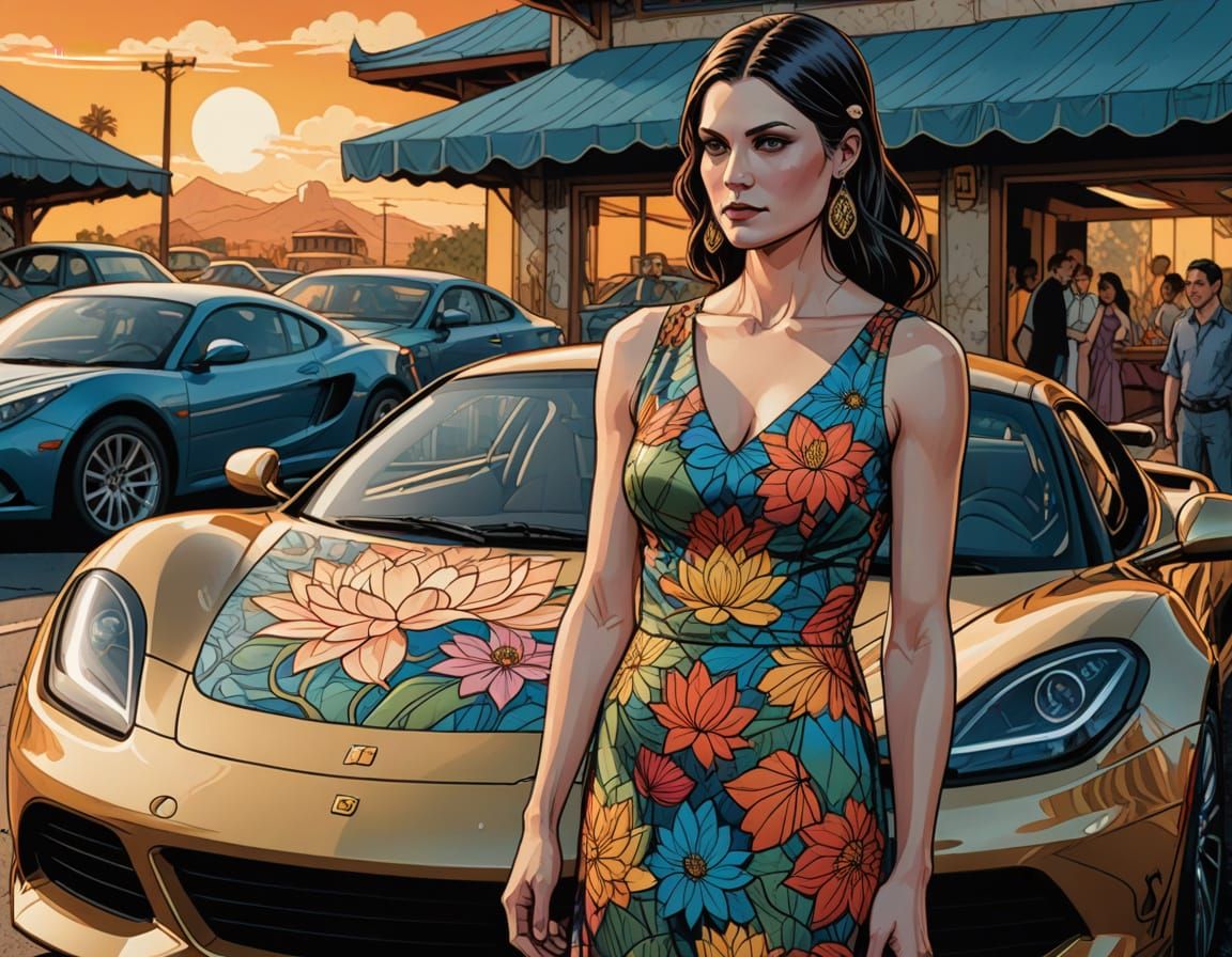 Comic Book Art of Morgan Webb with Lotus Car
