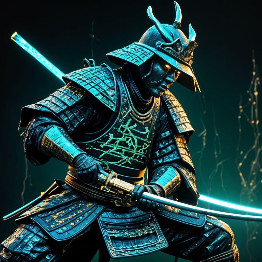 Glowing Kintsugi Samurai in Edo Battle