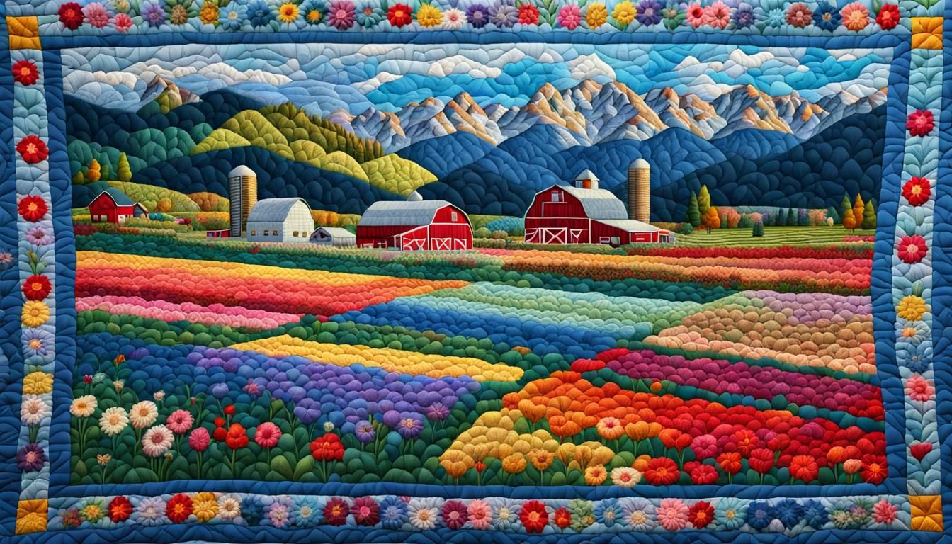 Floral Marriage Quilt in Gouache Watercolor Style