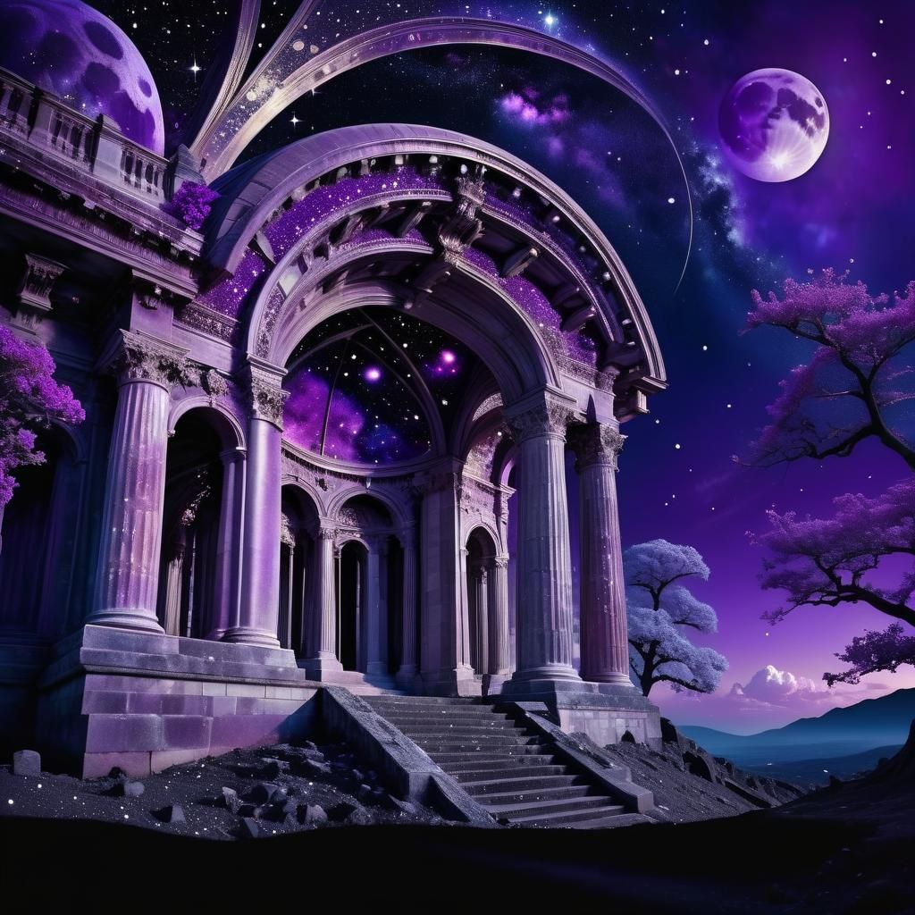 Stardust Dreamscape: Pearlescent Sky Under Twilight Moon