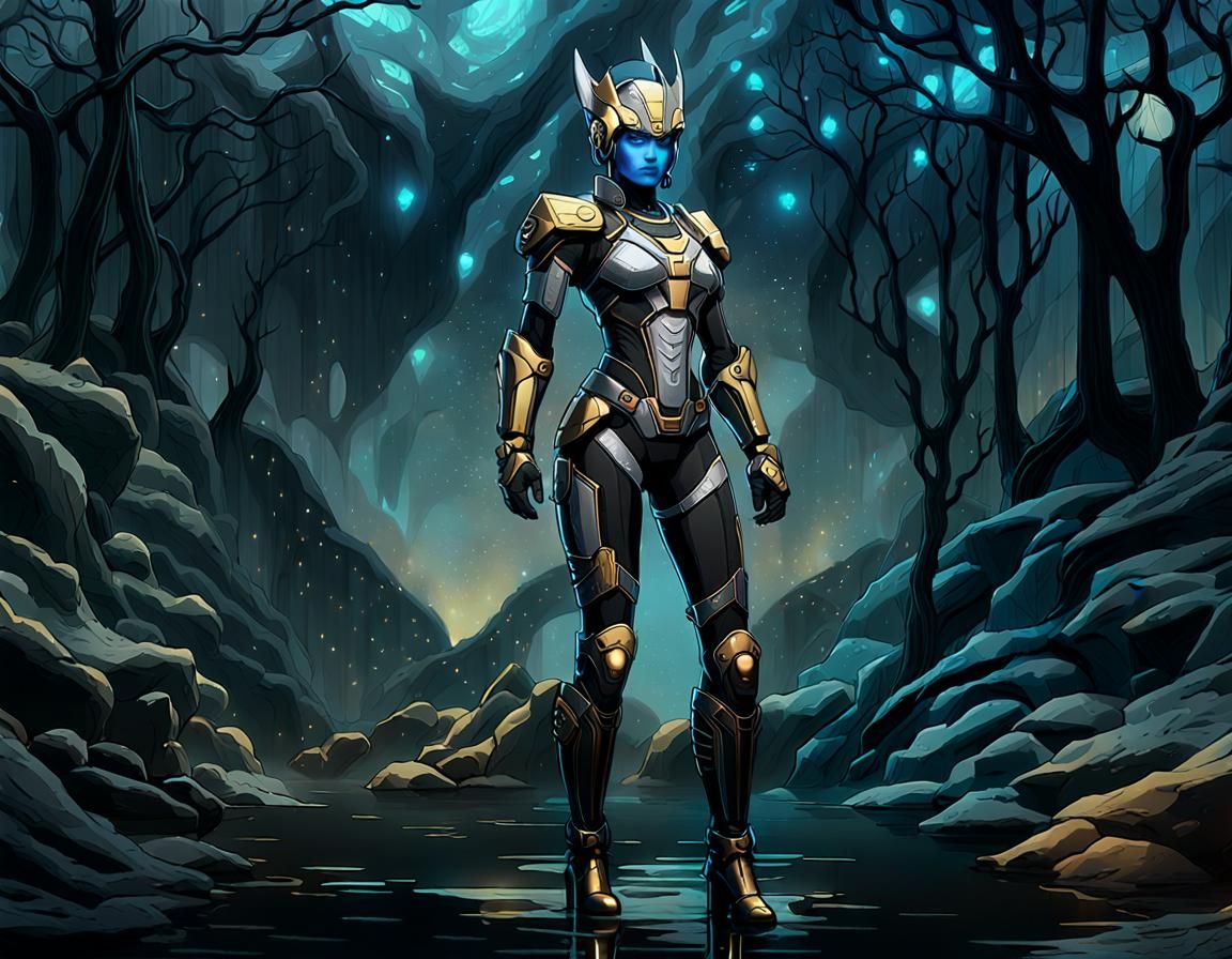 Cyberpunk Android Emerging from Mist, Digital Concept Art